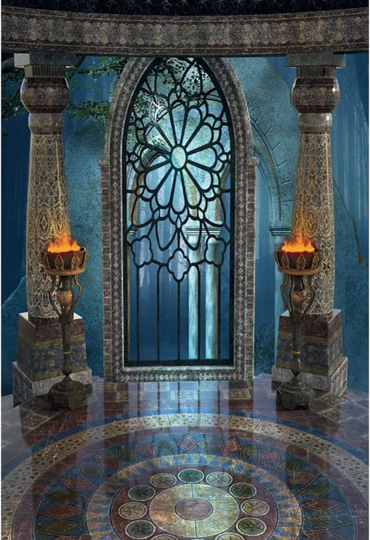 Renaiss 3x5ft Medieval Castle Backdrop for Photoshoot Portrait Pillar Torch Gothic Stone Tower Ancient Old Fortress Interior Photography Background Halloween Party Decor Wallpaper Photo Studio Props