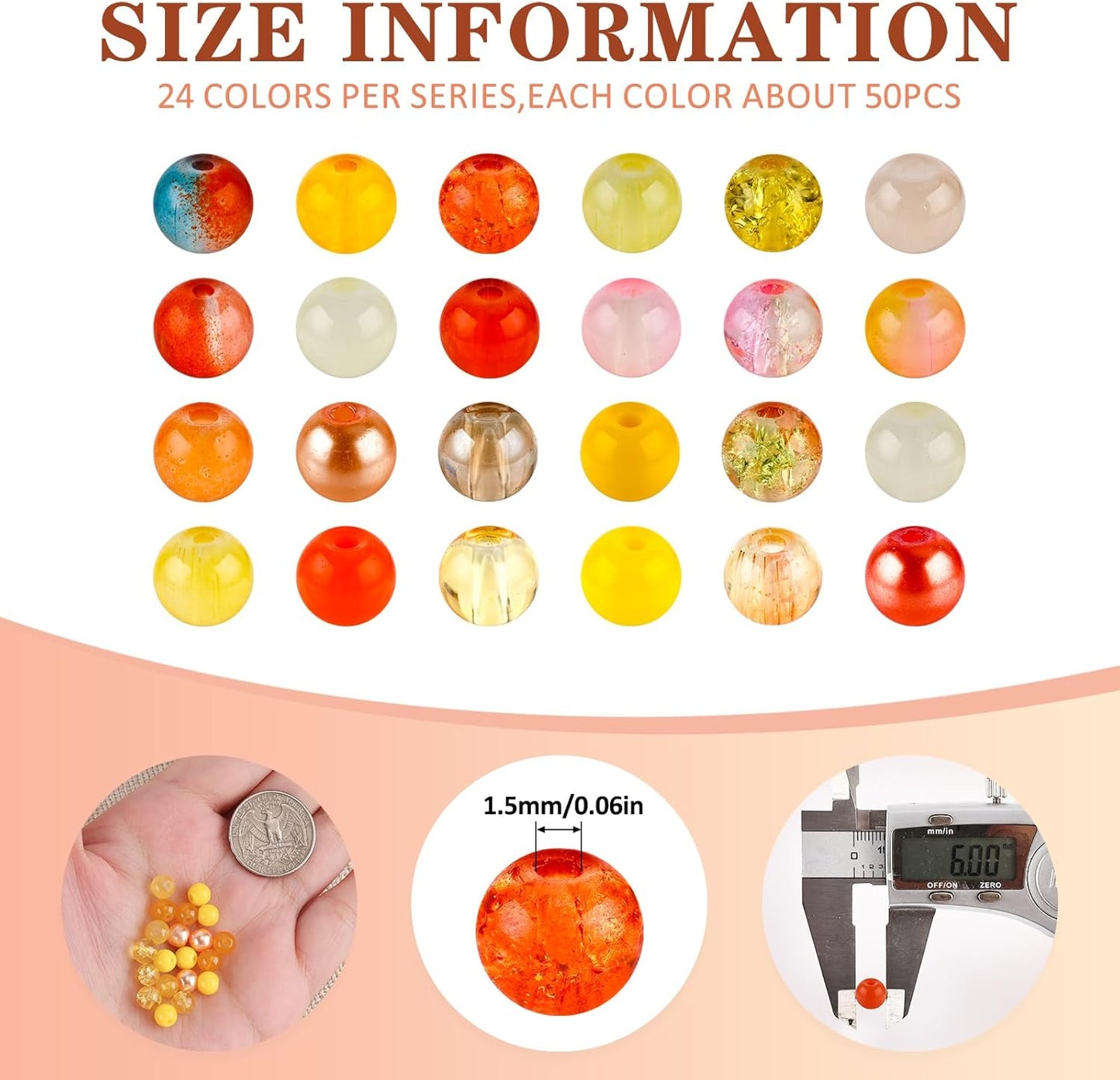 XSEINO About 1200PCS 6mm Glass Beads Bracelet Making Kit,24 Assorted Warm Yellow Wilt Series Colorful Crystal Beads for Bracelet and Jewelry Making and DIY Crafts,Friendship Bracelets