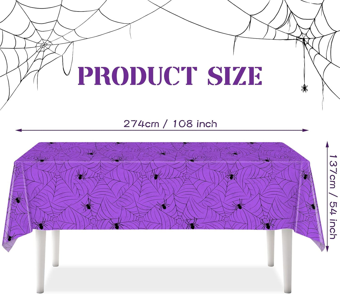 TREWAVE 3 Pack Halloween Spiderweb Tablecloth Rectangular Plastic Spider Web Table Cloth Large Size Table Covers for Home Decor Halloween Party Decorations 54" x 108" (Purple)