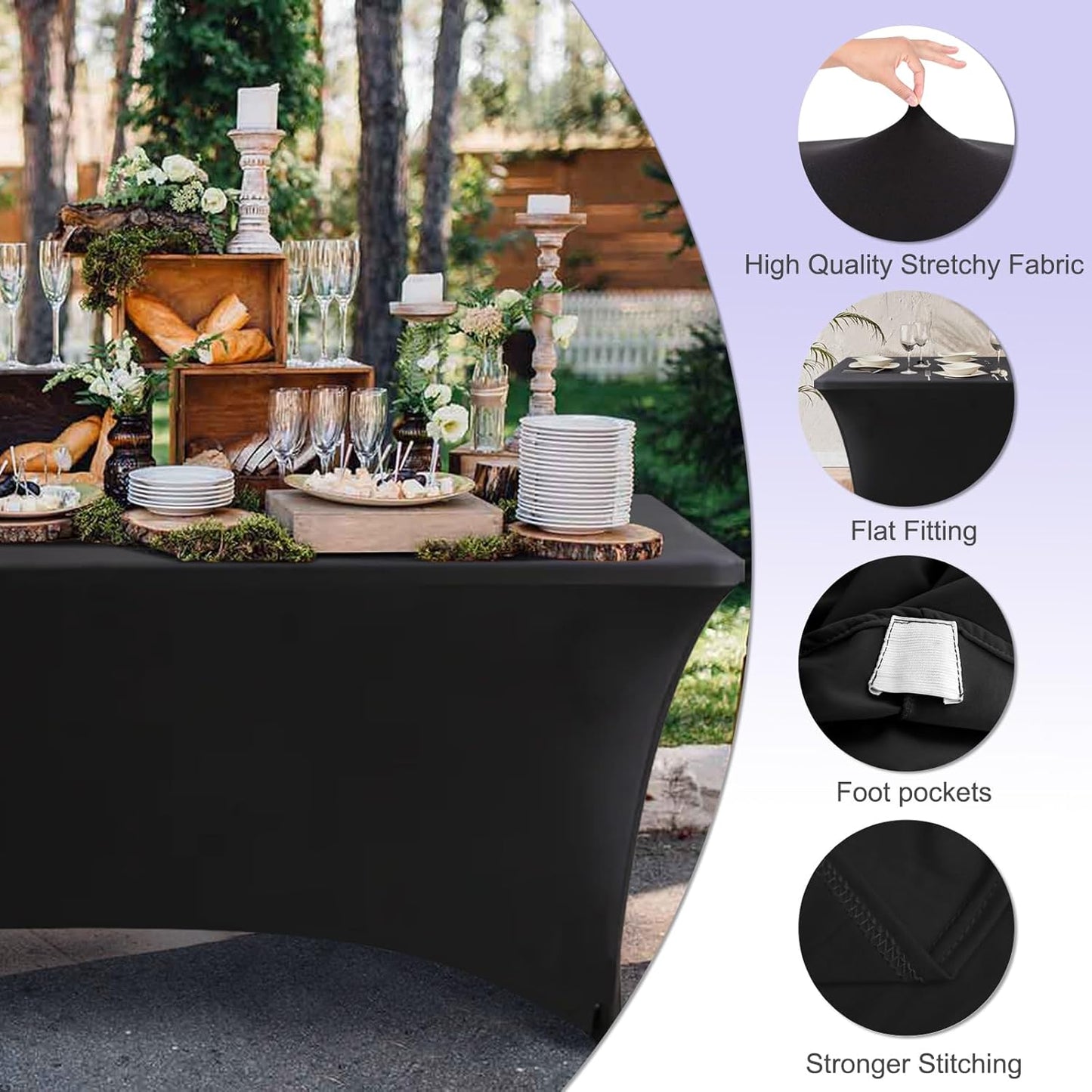 ABCCANOPY 4 FT Black Spandex Table Cover Stretch Fitted Wrinkle Resistant Tablecloth Reuse for Rectangular Folding Table Patry Event Wedding Banquet Protector