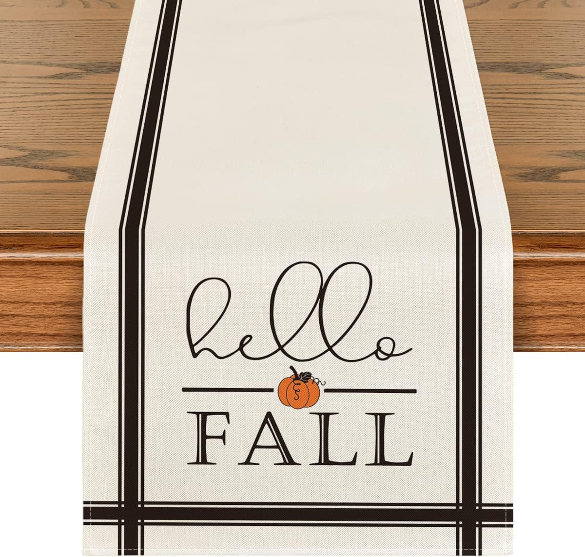 Artoid Mode Hello Fall Pumpkin Table Runner, Seasonal Harvest Vintage Thanksgiving Kitchen Dining Table Decoration for Indoor Outdoor Home Party Decor 13 x 108 Inch