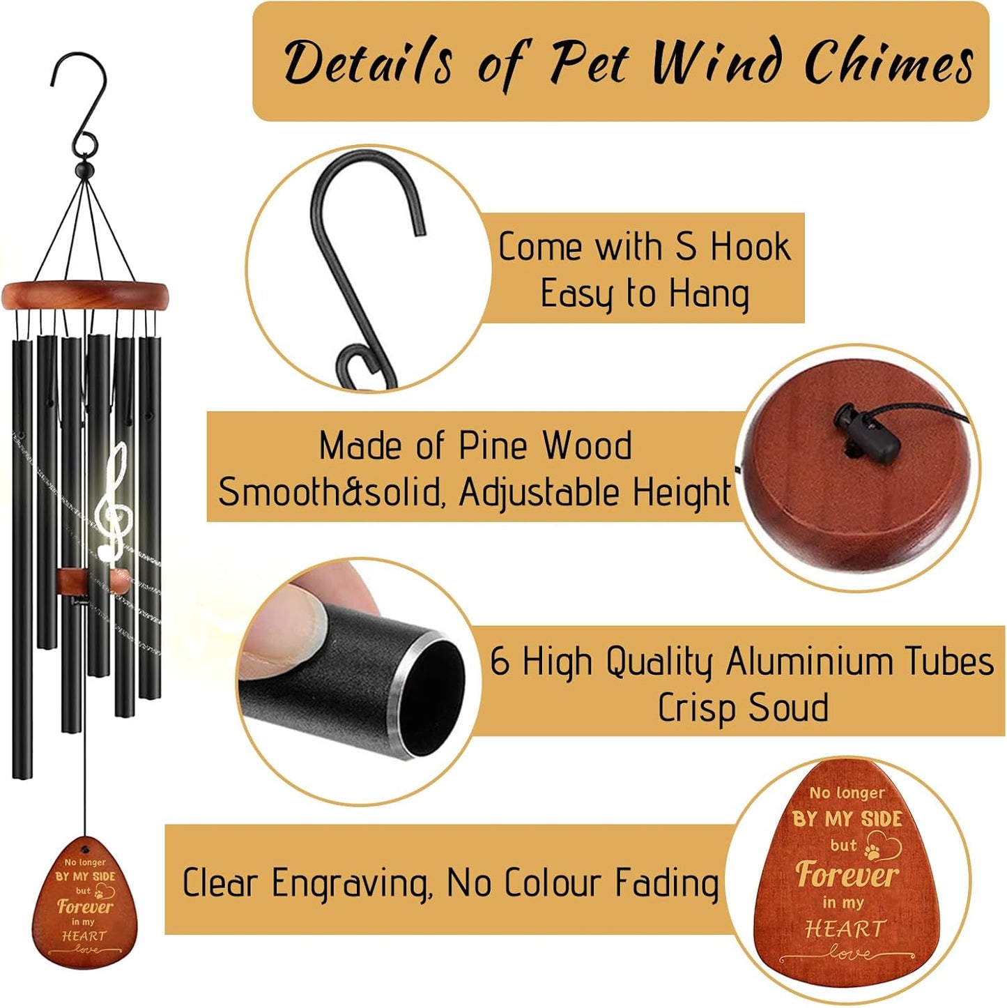 Pet Memorial Wind Chimes 26" - Dog Memorial Gifts for Loss of Dog, Dogs Remembrance Bereavement Gift, Pet Loss Sympathy Gifts (Design 4)