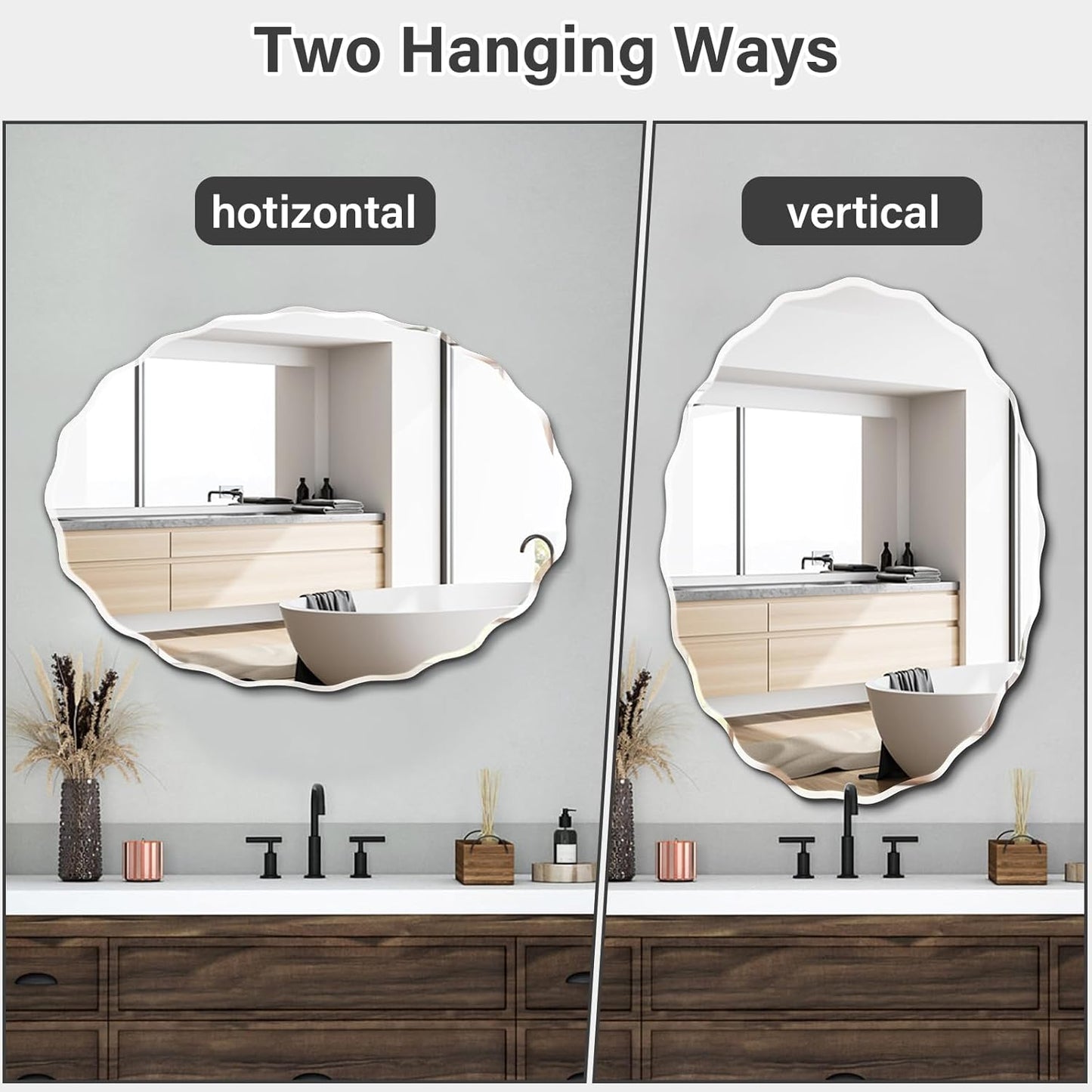 Pregaspor 28.4x40 Inch Frameless Oval Wall Mirror for Bathroom Sink, Minimalist Bathroom Vanity Mirror with Beveled Edge, Modern Mirrors for Wall Decor Living Room Entryway Bedroom