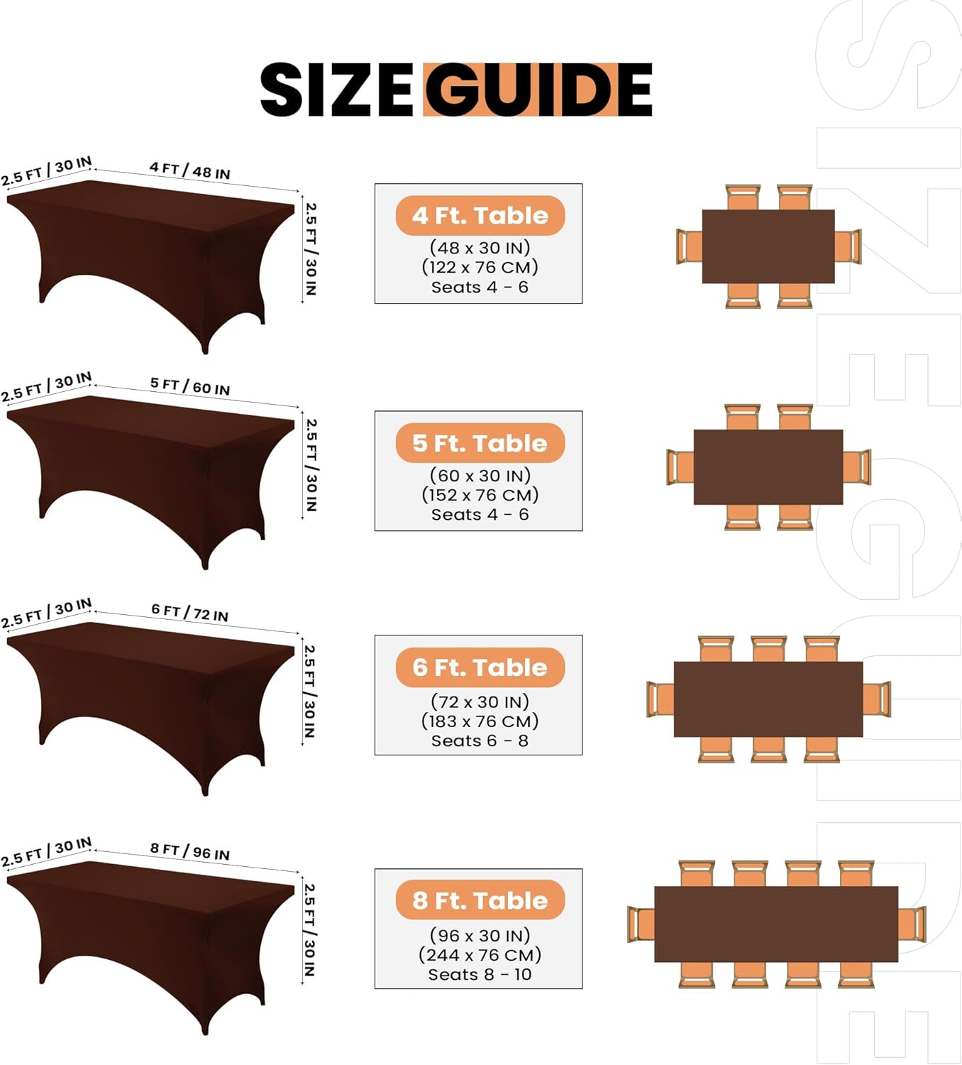 Utopia Kitchen 6FT Spandex Tablecloth [1 Pack, Light Coffee] 200 GSM Stretch, Fitted, Washable and Wrinkle Resistant Table Cloth Rectangle Cover for Trade Shows, Wedding, Parties [72Lx30Wx30H Inch]