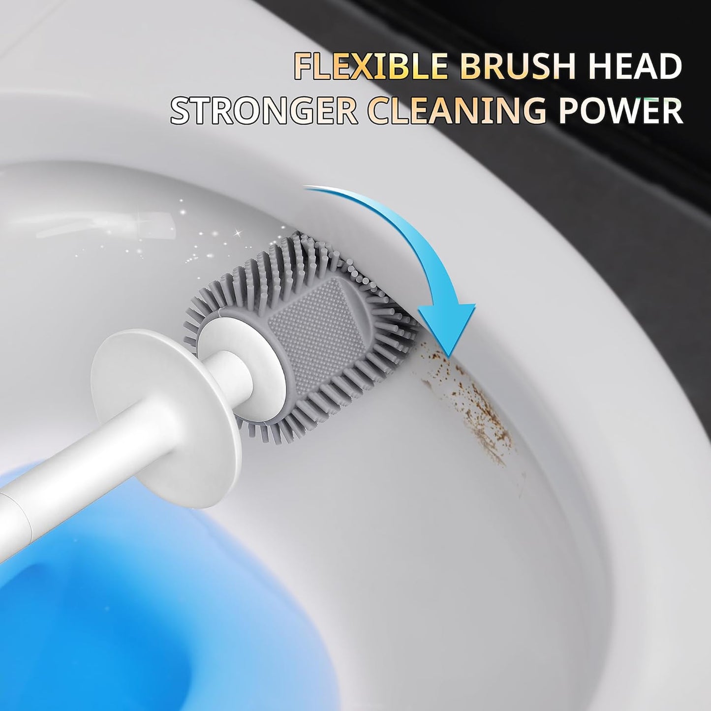 Silicone Toilet Brush and Holder Set with L-Shaped Brush Head, Wall Mounted Toilet Brush Set with Long Non-Slip Handles, Compact Toilet Bowl Cleaner Brush Suitable for RV Trailers & Bathroom (1 Pack)