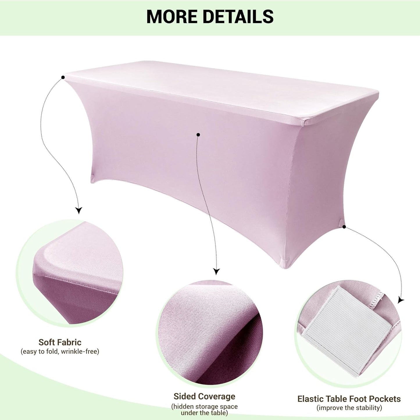 Obstal 8Ft Stretch Spandex Table Cover for Standard Folding Tables - 2 Pack Universal Rectangular Fitted Tablecloth for Party, Banquet, Events, Trade Show (Light Pink, 96L x 30W x 30H Inches)