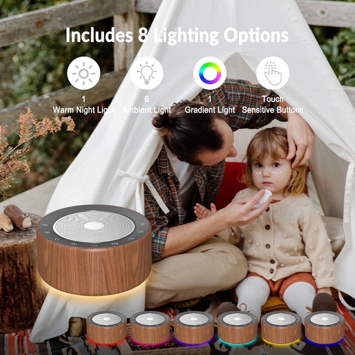 Nursery Lamp with Sound Machine, Mood Lighting, 7 Colors Night Light, 30 Soothing Sounds, White Noises for Baby, Adults. Timer, Plug in, Memory Function, Touch Control