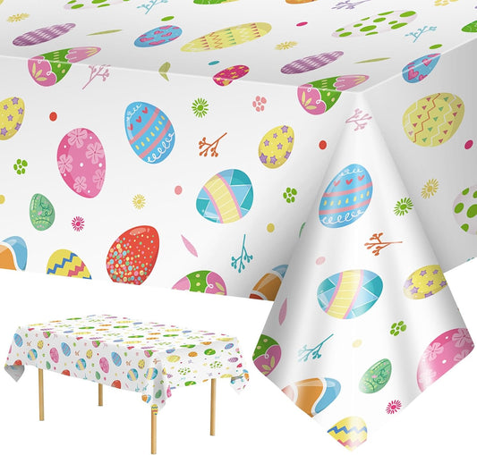 2 Pack Easter Tablecloth - Colorful Easter Eggs Table Cloth, Plastic Disposable Rectangle Spring Easters Egg Table Cover for Easters Tables Decorations and Party Supplies Decor Favors, 108 x 54 Inch