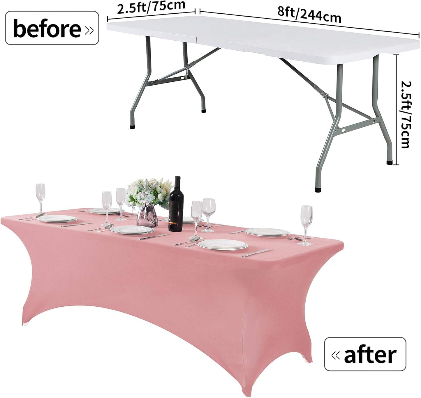 Spandex Table Cover for 8FT or 4ft or 6ft Table Universal Fitted Stretch Tablecloth for Party, Banquet, Wedding and Events-Dusty Pink