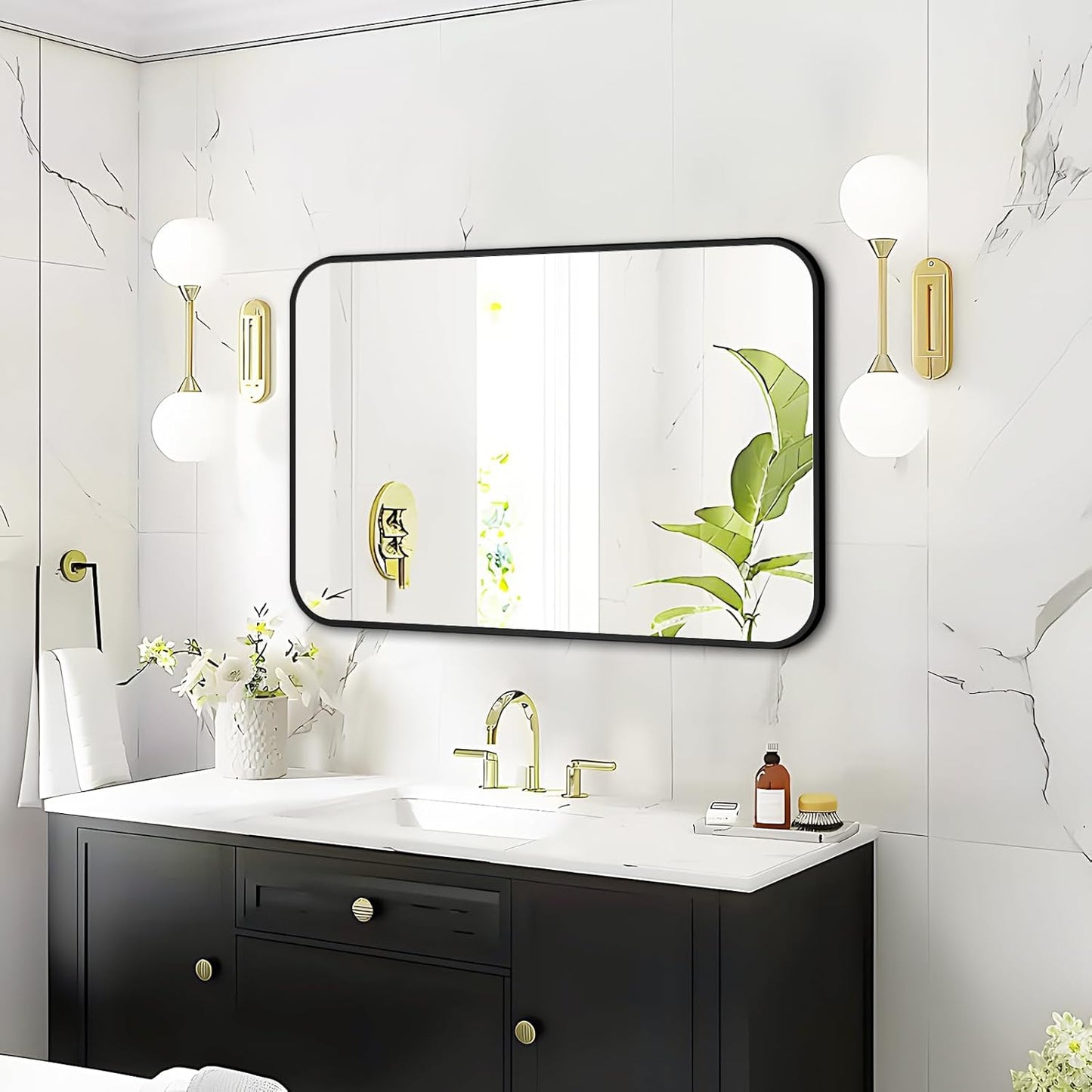 Fabuday Black Wall Mirror for Bathroom Over Sink - 20x30 Matte Metal Framed Rectangle Mirror, Rounded Rectangular Vanity Mirrors for Living Room, Bedroom, Entryway, Hallway, Horizontally/Vertically