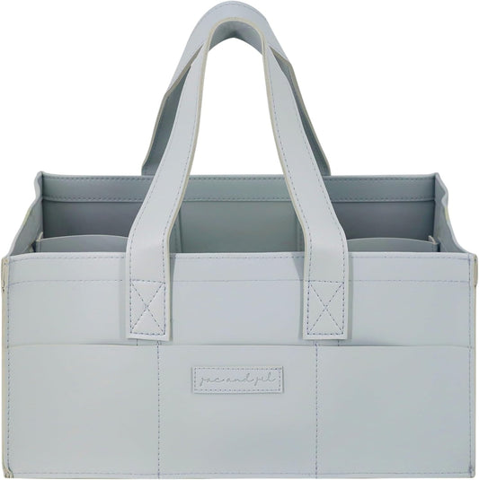 Premium Vegan Leather Baby Diaper Caddy Organizer – Portable Storage Basket for Newborn Essentials, Changing Table, Nursery, Car & Travel, Gifts for Baby Shower (Pastel Seafoam)