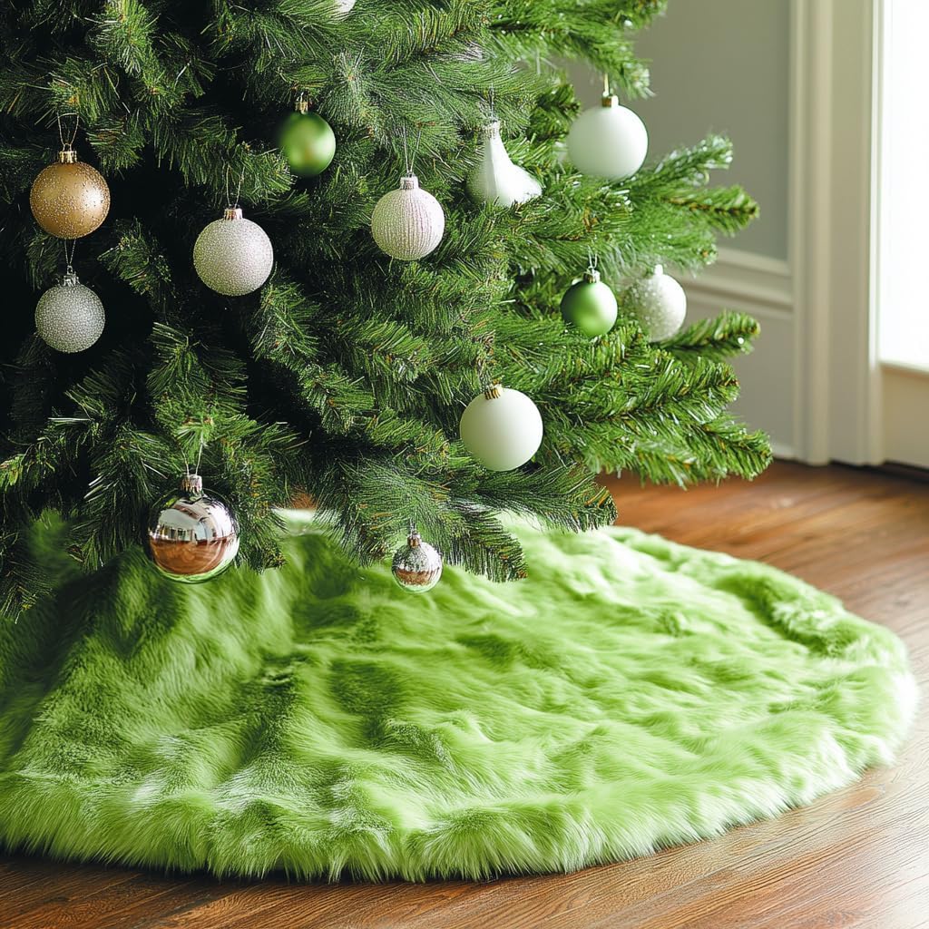 AISENO 60 Inch Green Christmas Tree Skirt Plush Decoration for Merry Christmas Party - Faux Fur Christmas Tree Skirt Decorations