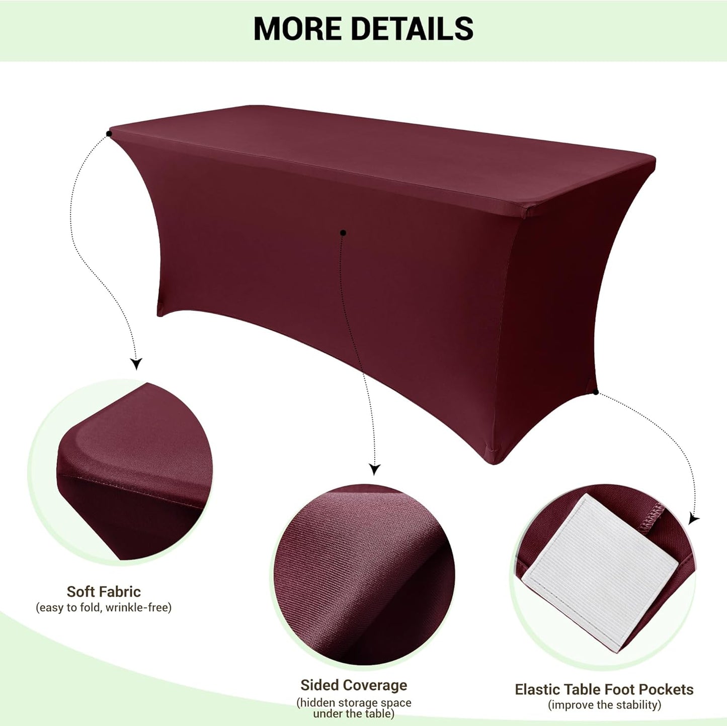 Obstal Spandex Table Cover 4ft Fitted Tablecloth Rectangular - Stretch Rectangle Folding Table Cloth for Birthday Party Wedding Banquet, Wine Red, 48L x 24W Inch