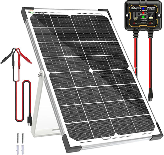 SOLPERK 30W Solar Battery Charger Solar Battery Maintainer + Upgrade 10A MPPT Charge Controller + Adjustable Mount Bracket for Car RV Boat Motorcycle，12V Waterproof Solar Panel Kit Trickle Charging
