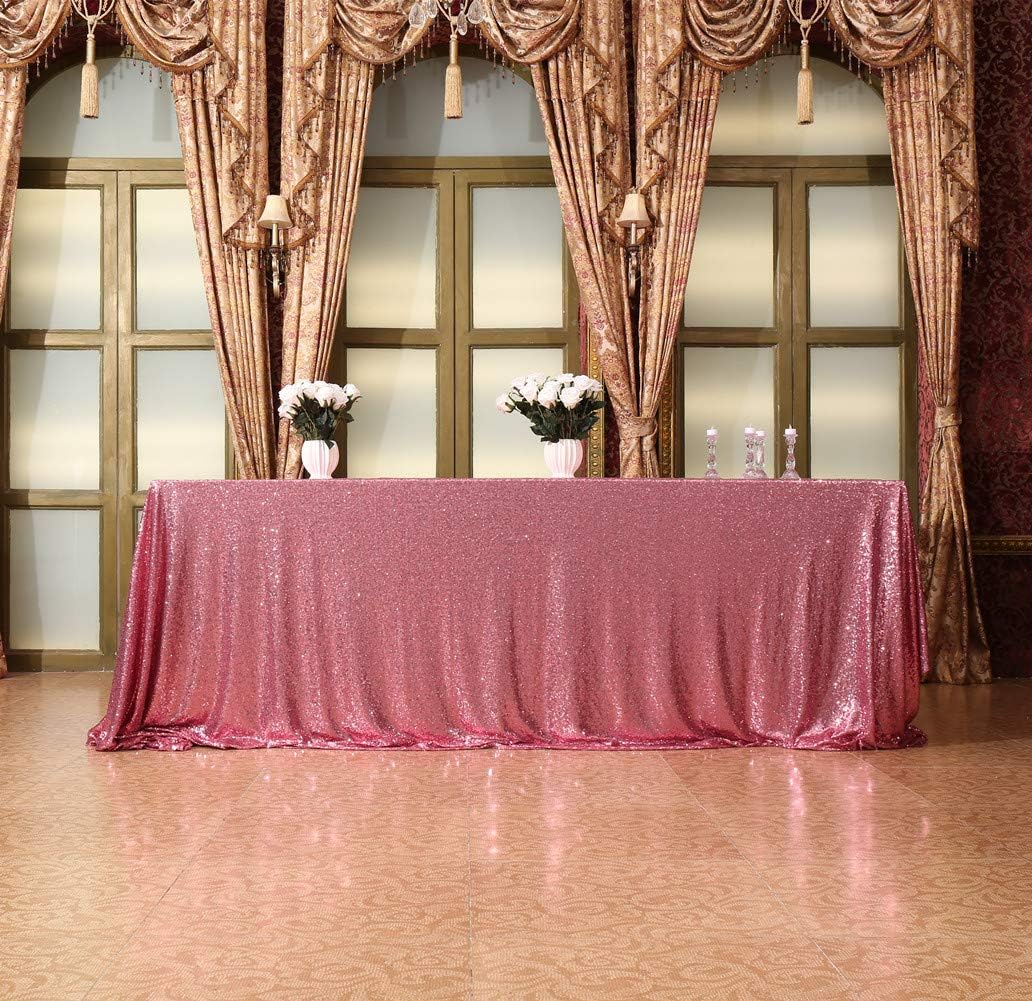 SquarePie Sequin Tablecloth 90 x 156 Inch Fuchsia Pink Sparkly Table Linen for Wedding Party
