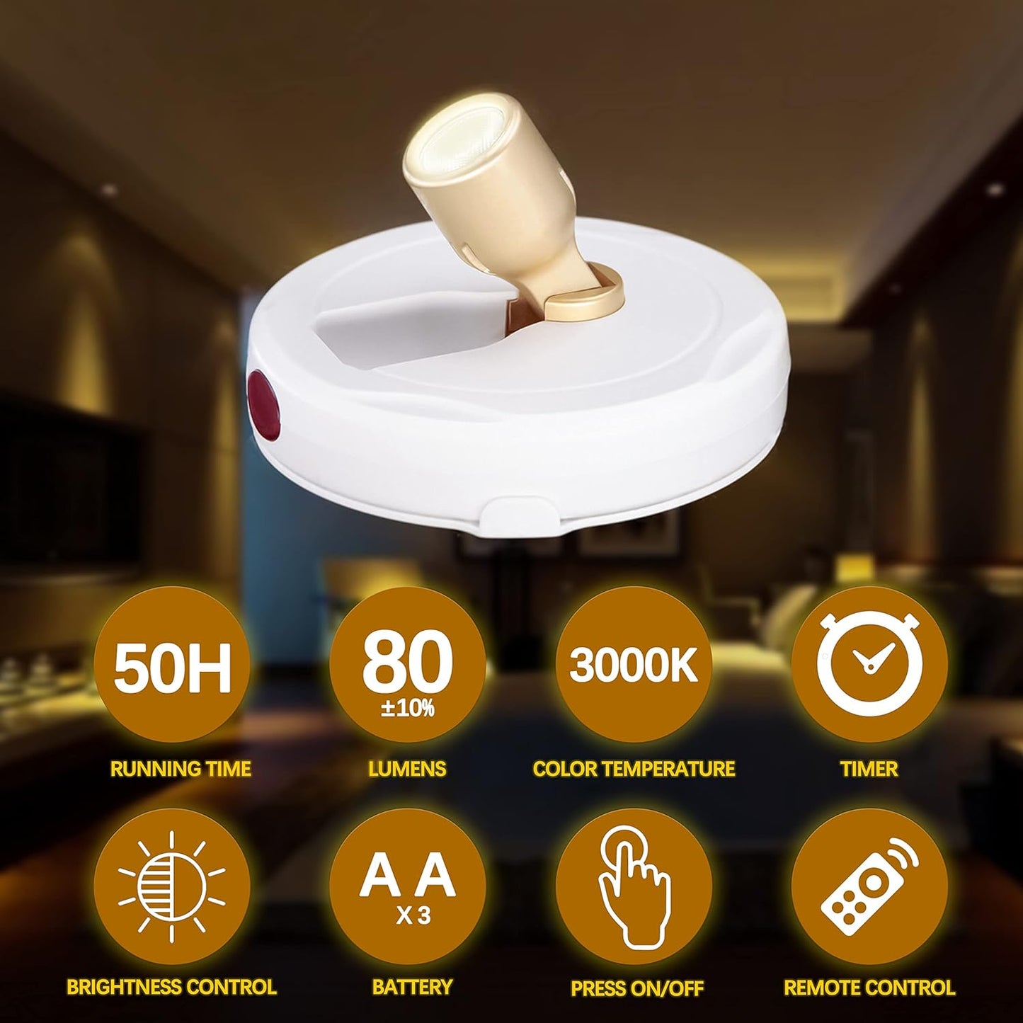 Battery Operated Spotlights, Cordless Picture Light, Dimmable Accent Lighting, Wireless LED Puck Lights, Stick on Lights with Remote for Plant Photo Painting Art Dartboard Portrait