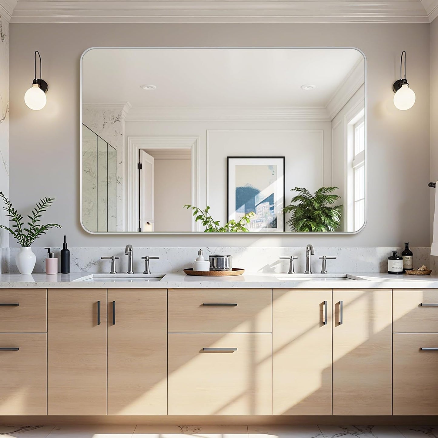 Bathroom Mirror 55" x 36", Large Rectangle Wall Mirror, Silver Metal Frame Wall Mounted Mirrors for Bathroom, Vanity, Bedroom, Entryway Decor(Horizontal/Vertical)