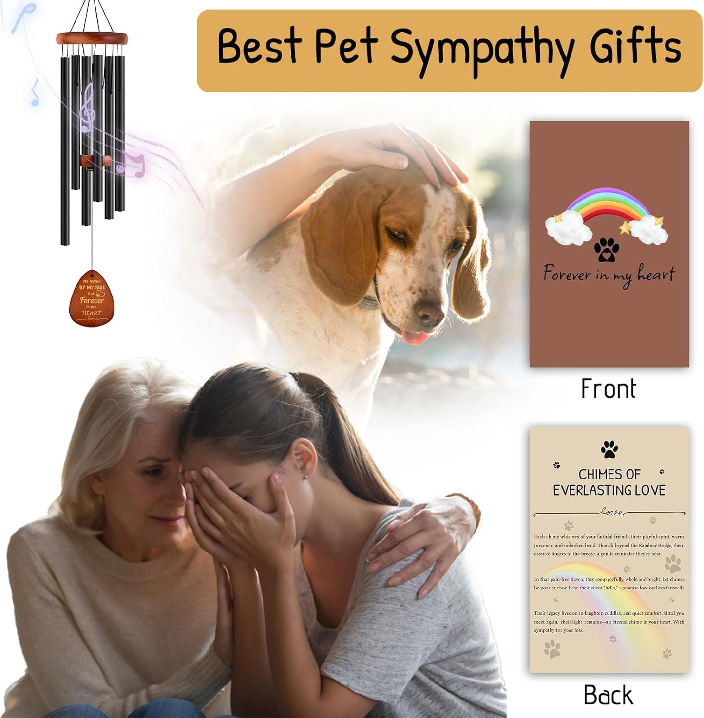 Pet Memorial Wind Chimes 26" - Dog Memorial Gifts for Loss of Dog, Dogs Remembrance Bereavement Gift, Pet Loss Sympathy Gifts (Design 4)