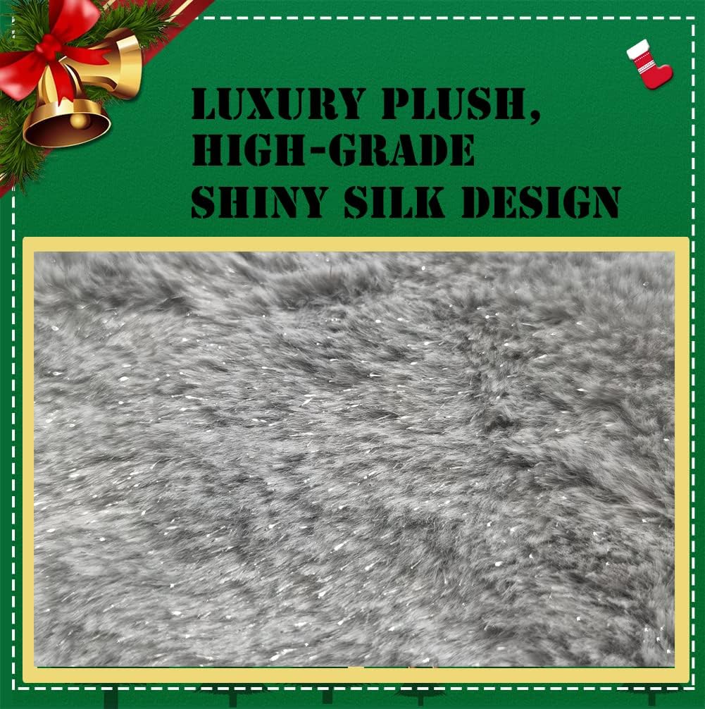 AOGU 48 Inch Faux Fur Christmas Tree Skirt Grey Shiny Plush Skirt for Merry Christmas Party Christmas Tree Decoration