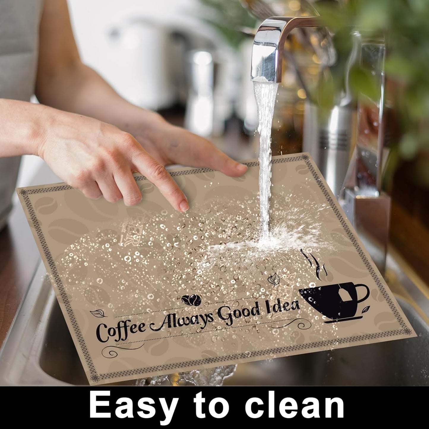 Coffee Bar Placemats Set of 6 Coffee Bar Plastic Table Mats Machine Place Mats Washable Vinyl Accessories Table Decoration for Indoor Outdoor Party Kitchen Dining