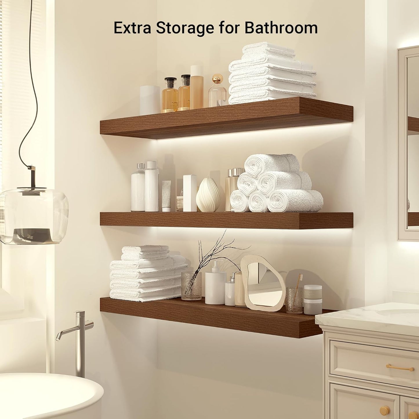 Heimlove 12 Inch Deep Floating Shelves, 48 x 12 inches Long Wall Shelf, Rustic Wood Wall Shelves for Fireplace Mantel, Set of 1 (Walnut)