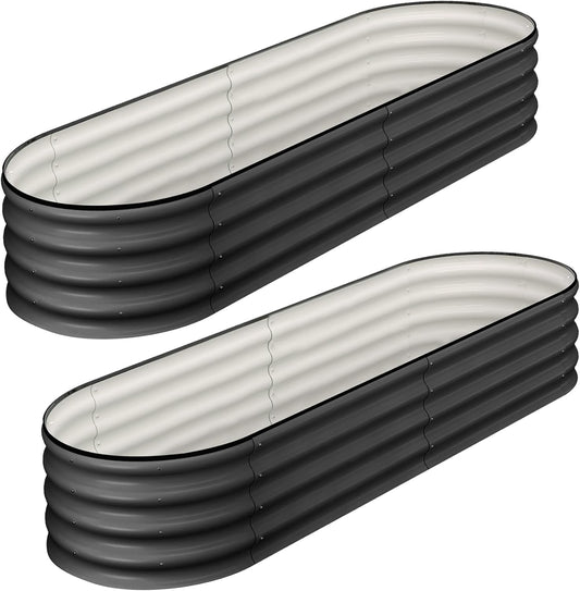 2 Pcs 4.5x2x1.5ft Oval Raised Garden Bed,Galvanized Raised Beds,Open-Ended Base Metal Raised Planter Beds,Garden Bed Outdoor,Planter Raised Boxes for Vegetables, Flowers,Tool-Free Asse,Gray