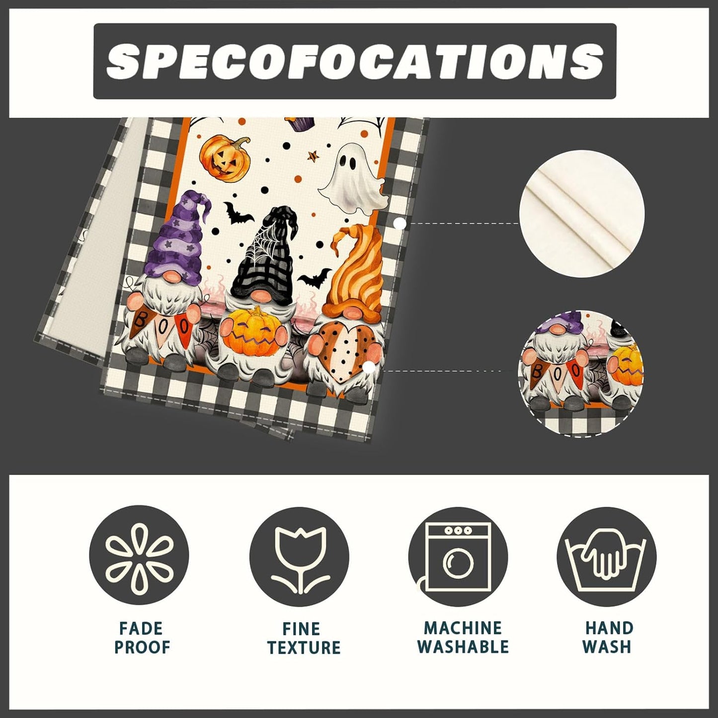 XCHI Spooky Boo Plaid Gnome Halloween Table Runner Party Table Decoration for Home Kitchen Dining Holiday Decor 13x48 Inch