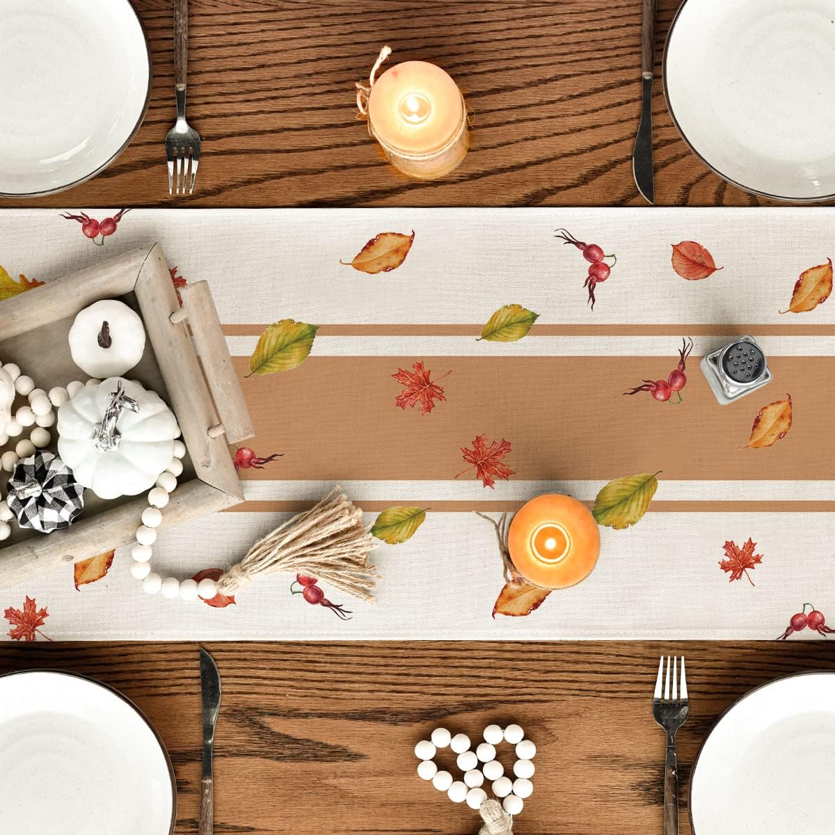 Artoid Mode Thankful Fall Pumpkin Leaves Floral Vases Table Runner, Autumn Thanksgiving Kitchen Dining Table Decoration for Home Party Decor 13x108 Inch