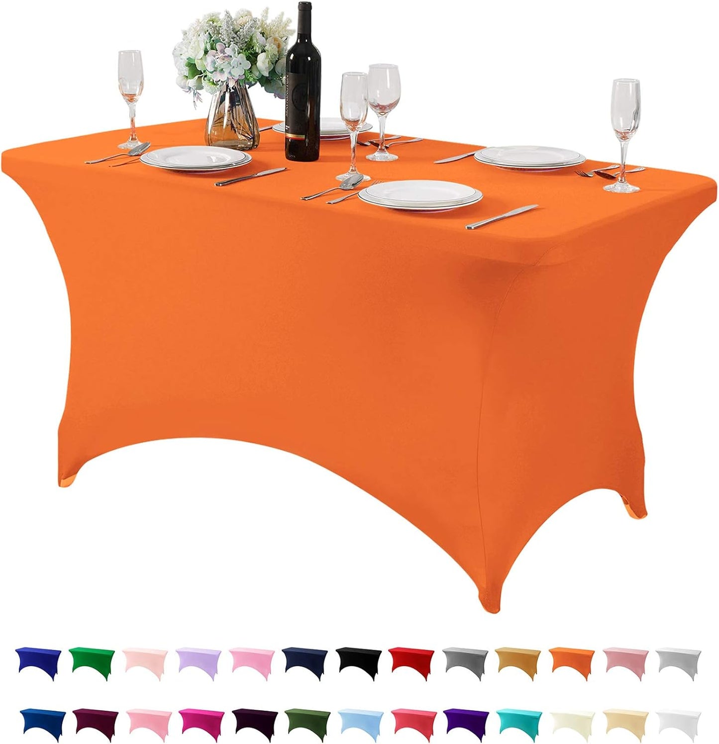 Spandex Table Cover for 4FT or 6ft or 8ft Table Universal Fitted Stretch Tablecloth for Party, Banquet, Wedding and Events-Orange