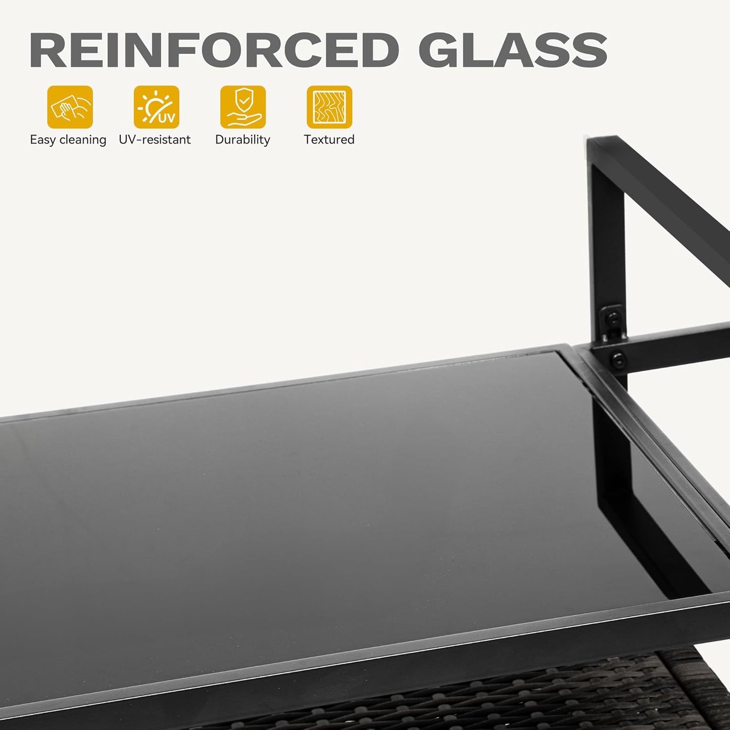 DWVO Patio Bar Table,Outdoor Kitchen Island with Glass Top,Rattan Patio Storage Cabinet with Wheels,Bar Cart for Poolside and Backyard,Black