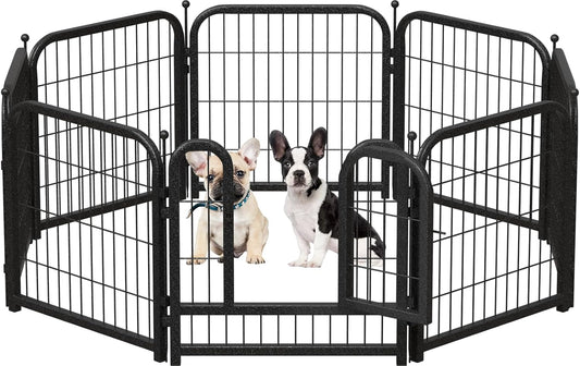 Metal Dog Playpen, 24 Inch Height 8 Panels, Ideal Dog Fence for Large/Medium/Small Dogs Indoor & Outdoor Bliss, Perfect Dog Pen for Camping, Yard, and RV | Black-Silver