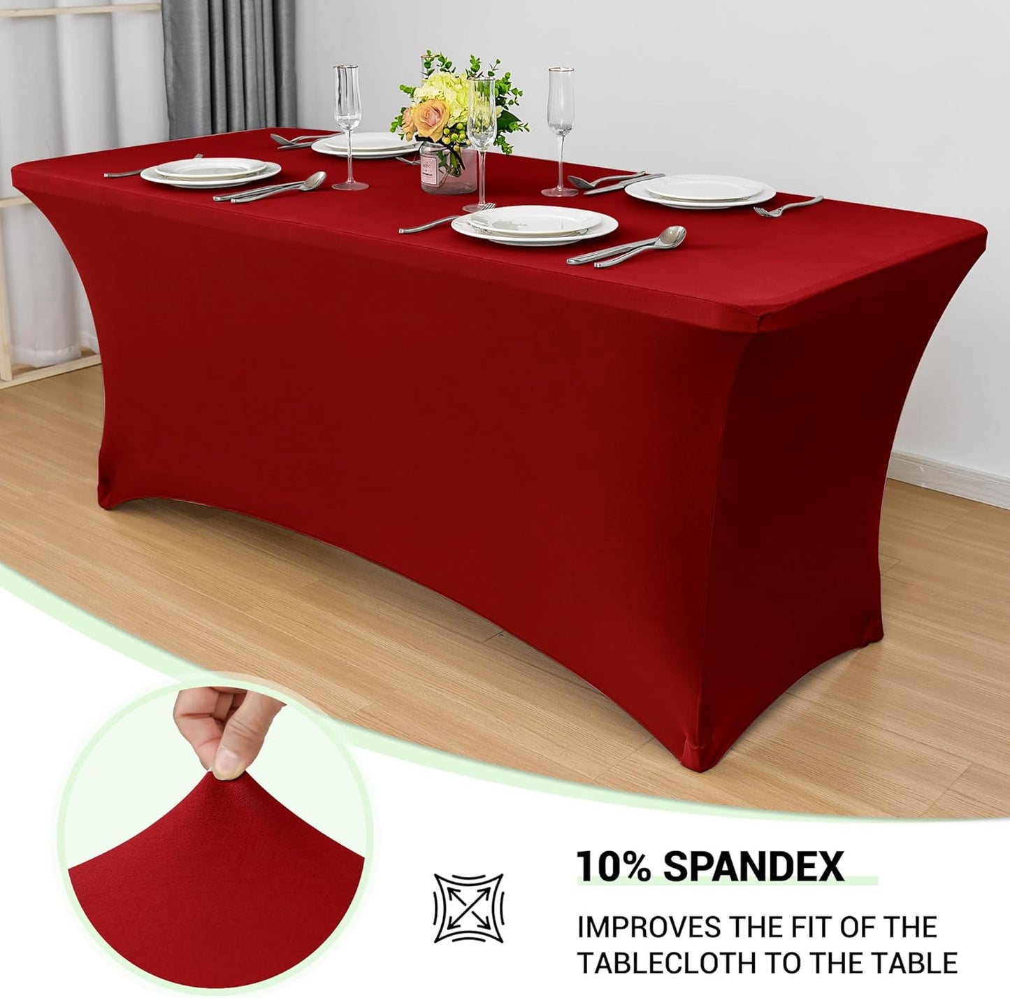 Obstal 4Ft Stretch Spandex Table Cover for Standard Folding Tables - 2 Pack Universal Rectangular Fitted Tablecloth for Party, Banquet, Events, Trade Show (Dark Red, 48L x 24W x 30H Inches)