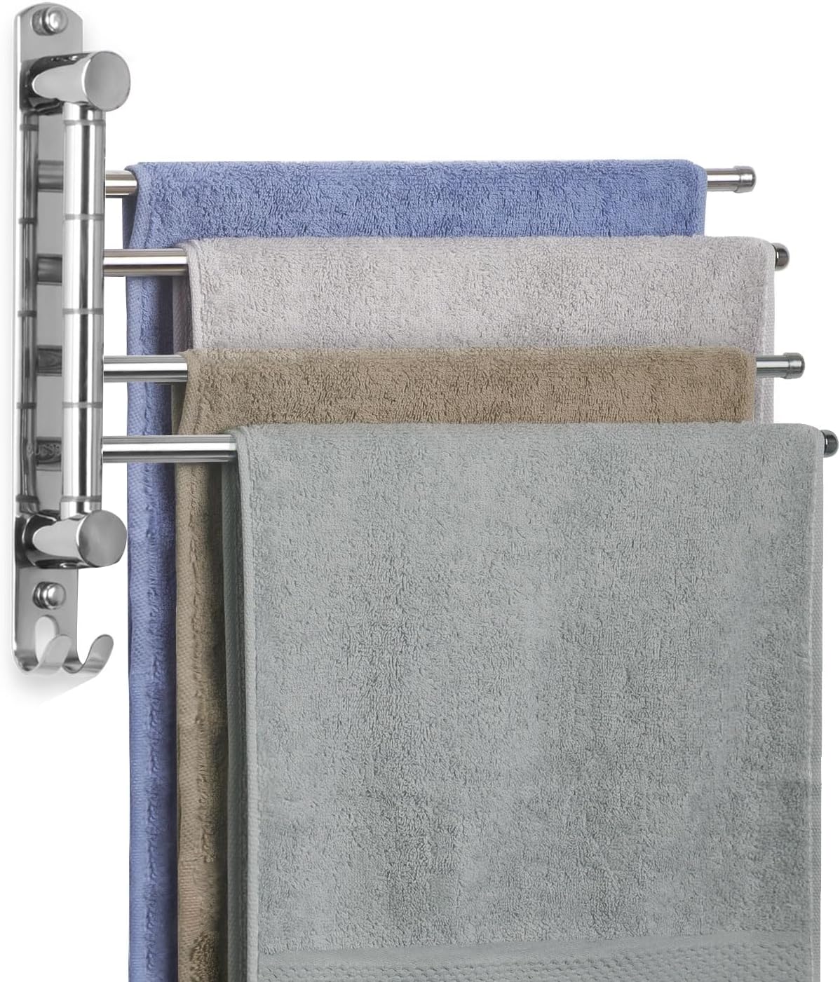 Bathroom Towel Rack JSVER Swivel 4 Arms Extended Towel Holder, SUS304 Stainless Steel Space Saving Towel Rack, Towel Racks for Bathroom, Kitchen