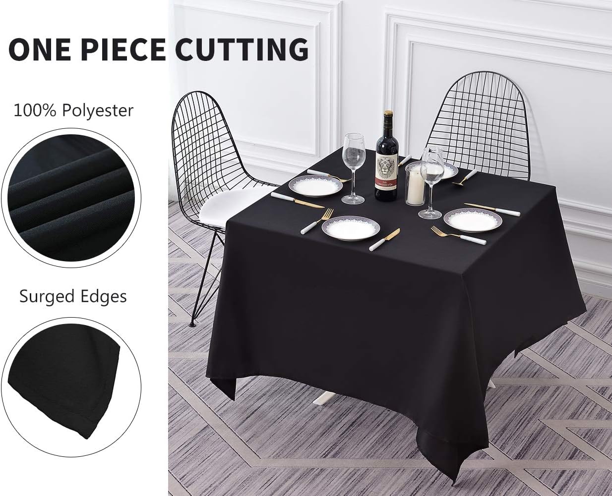 Surmente Square Tablecloth for Square or Round Tables 100% Polyester 85x85 Inch Table Cloth for Weddings, Banquets, or Restaurants (Black)
