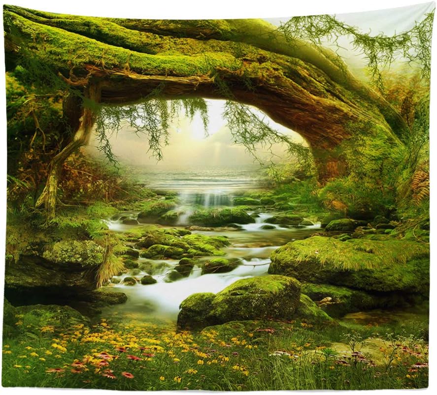 Llamazing Forest Landscape Natural Tapestry - Home Decor for Living Room Bedroom - Magic Curtain (Sunlight&Creek, 90.5''L70.8''W) XGXL
