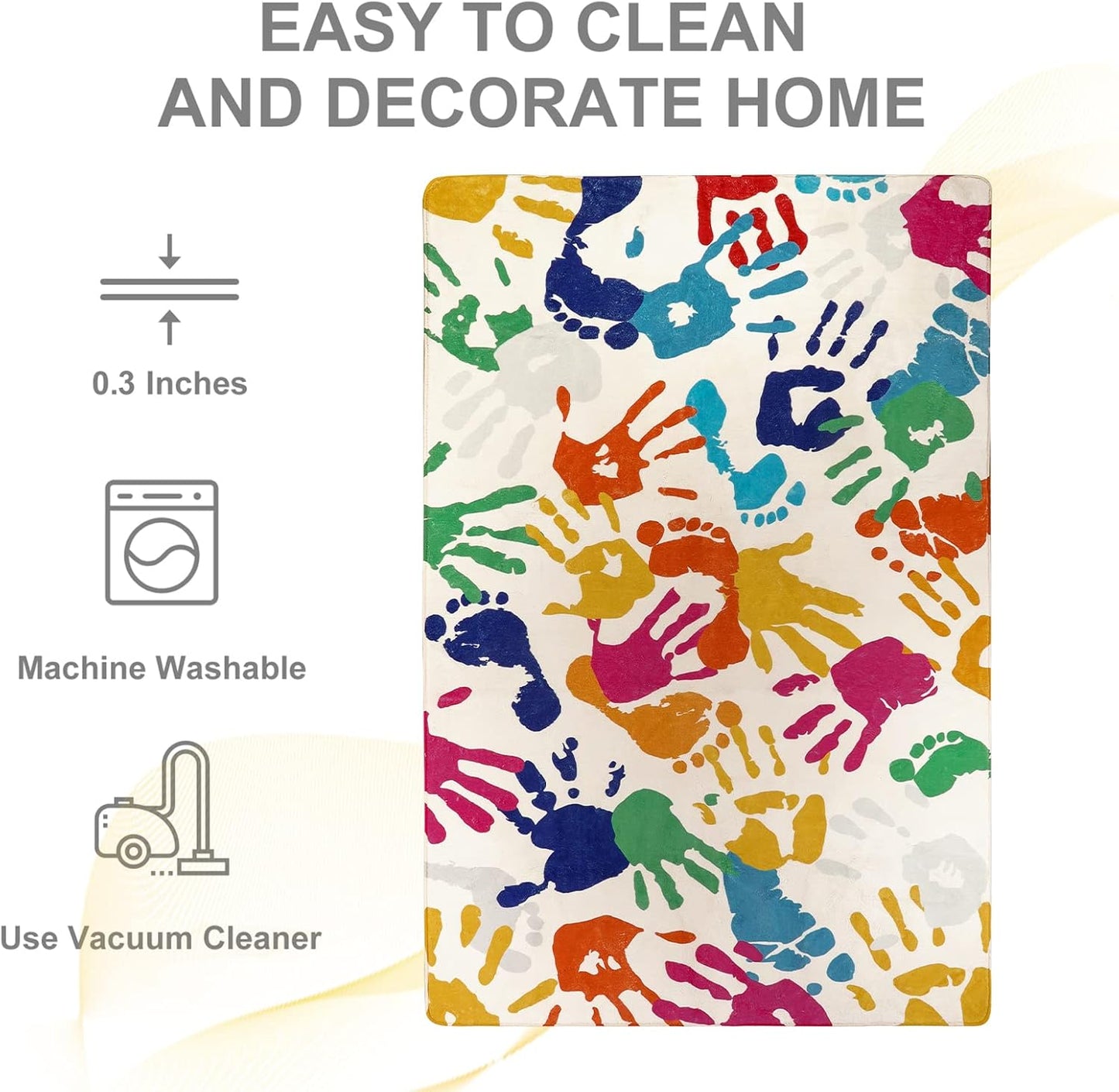 STARUIA Large Colorful Kids Rug 6x9 Ft, Non-Slip Washable Rugs for Classroom, Handprints and Footprints Rugs for Playroom, Soft Nursery Rug Indoor Play Mat for Kids Room Daycare School