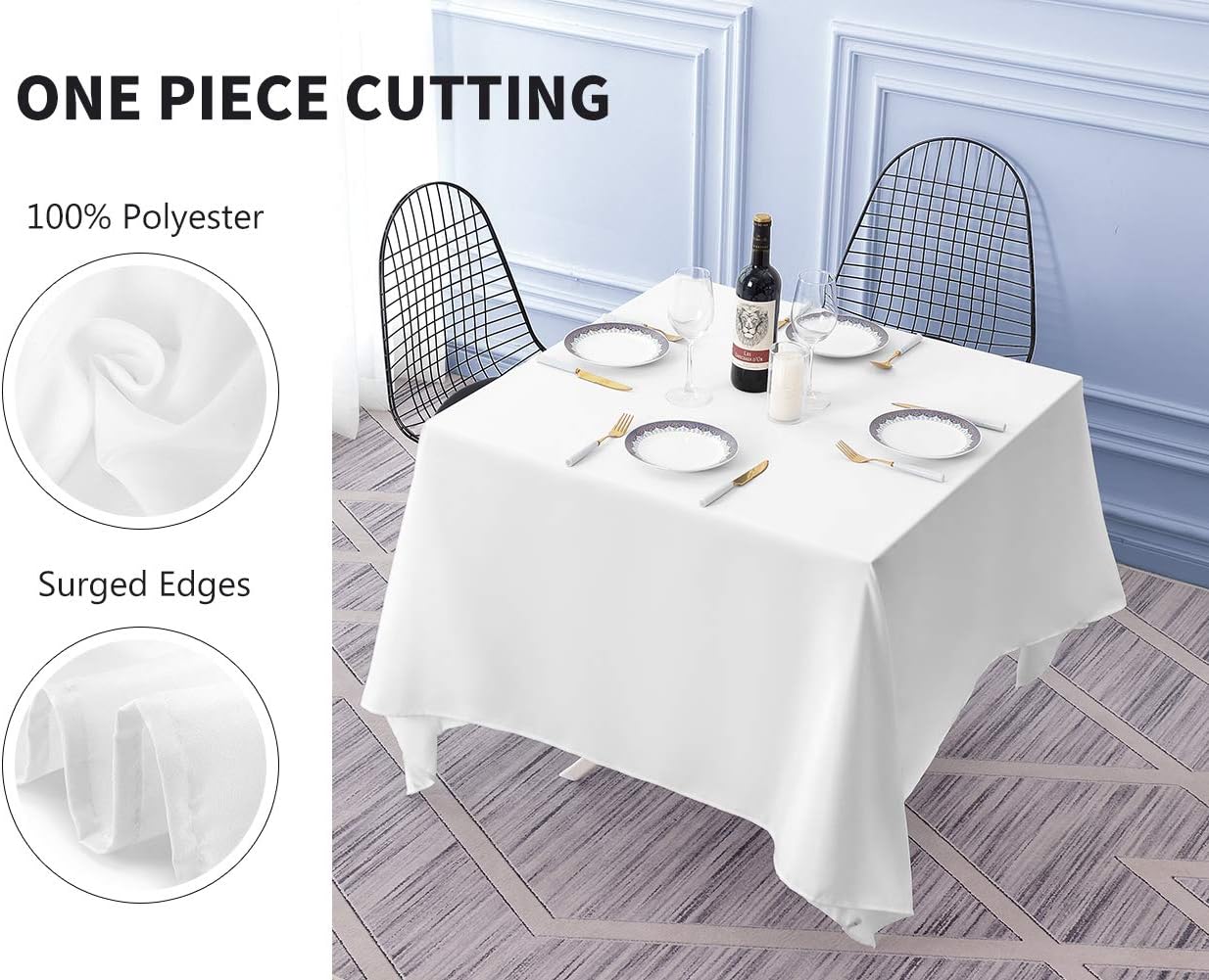 Surmente Square Tablecloth for Square or Round Tables 100% Polyester 70x70 Inch Table Cloth for Weddings, Banquets, or Restaurants (White)
