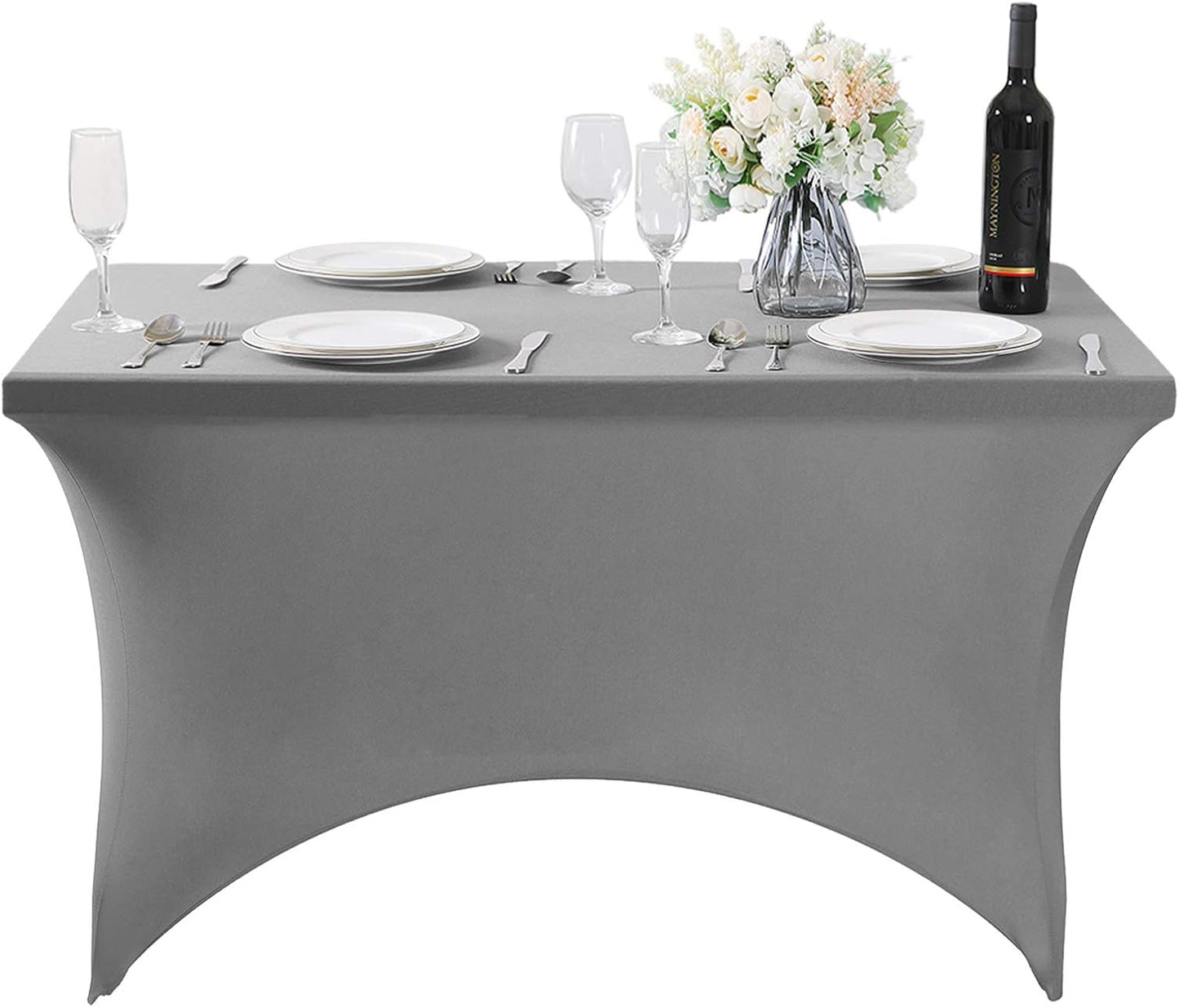 Spandex Table Cover for 4FT or 6ft or 8ft Table Universal Fitted Stretch Tablecloth for Party, Banquet, Wedding and Events-Gray