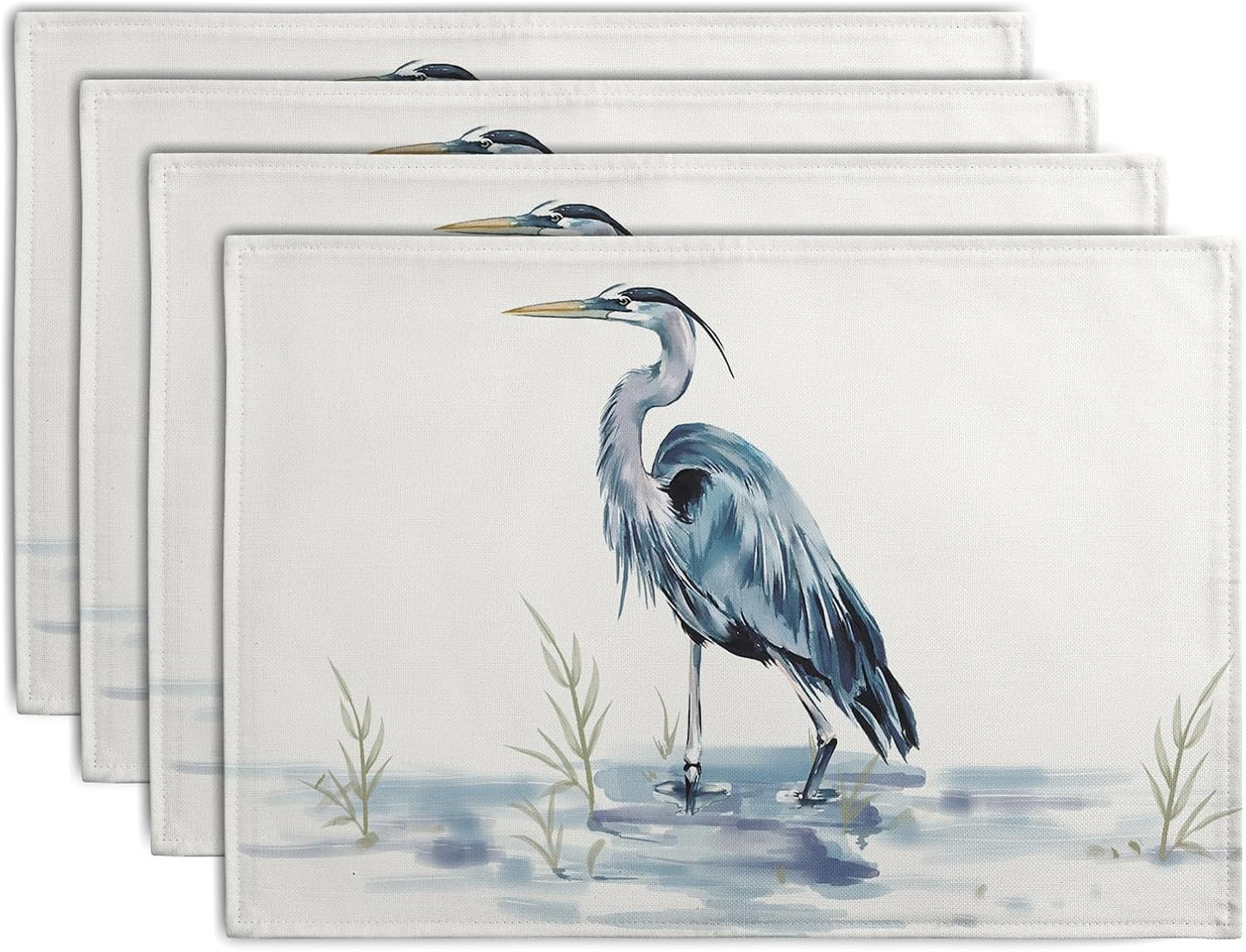 Coastal Placemats Set of 4 Summer Ocean Heron Place Mats 12x18 Inch Nautical Beach Sea Bird Pelican Table Mat Heat Resistant Non Slip Washable Linen Fabric Kitchen Dining Placemat