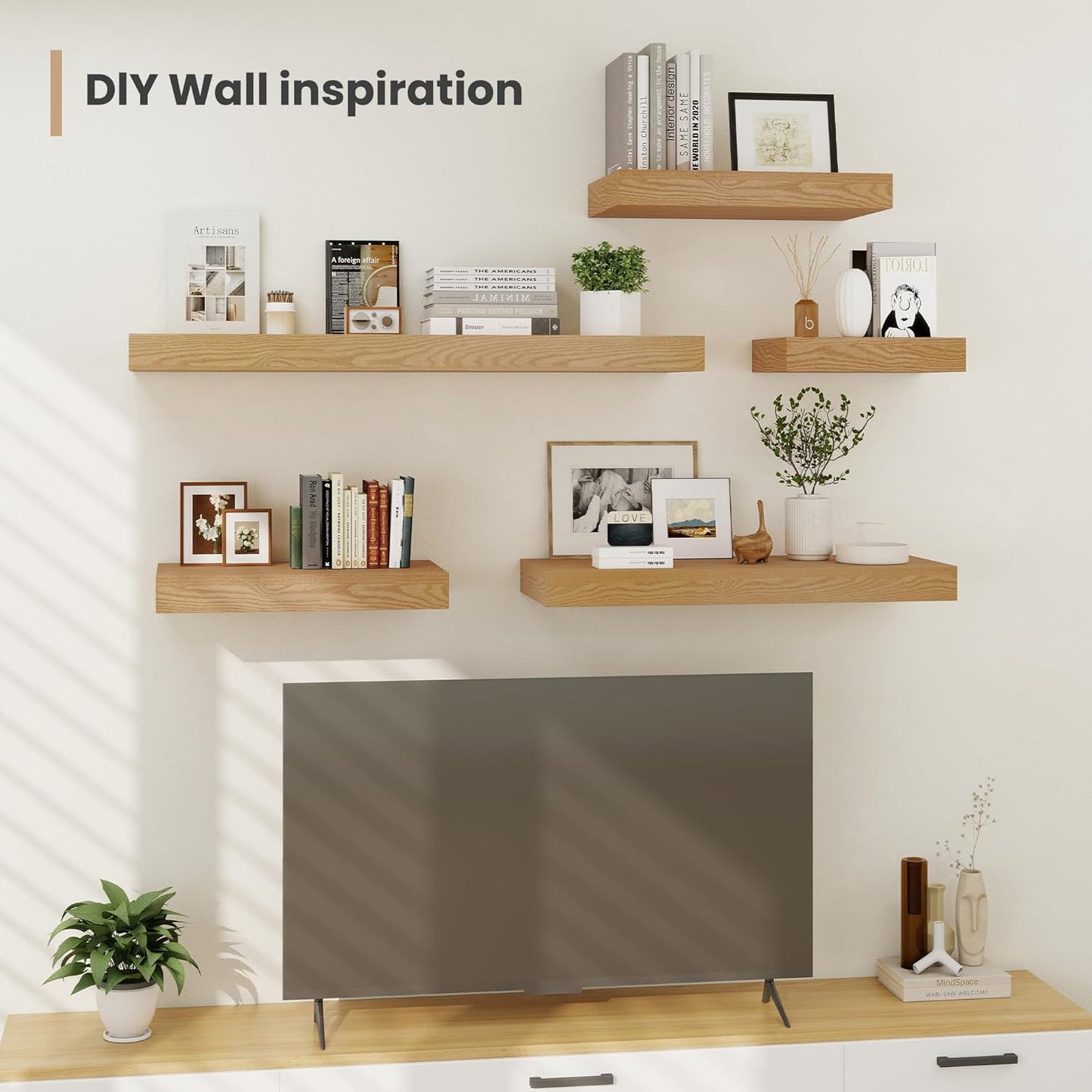 Heimlove 12 Inch Deep Floating Shelves, 16 x 12 inches Long Wall Shelf, Large Extra Display Shelf & Storage Shelf, Rustic Wood Wall Shelves for Fireplace Mantel, Oak - 2Pack