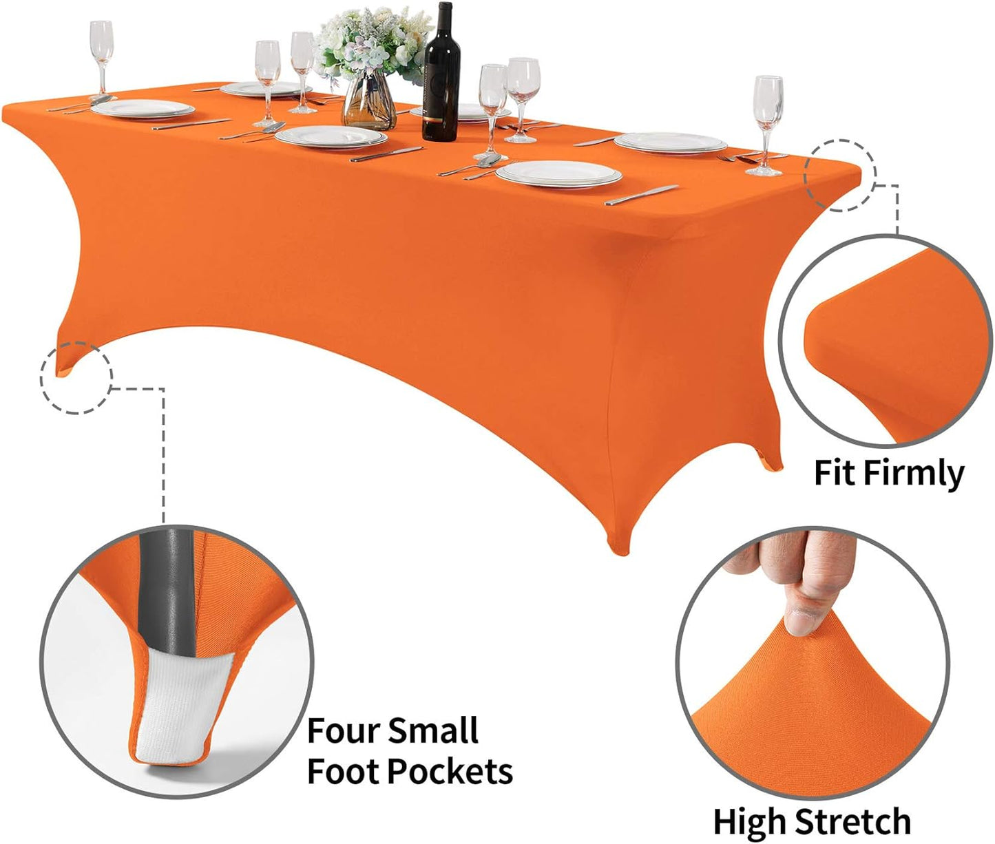 2Pack Spandex Table Cover for 8FT or 4ft or 6ft Table Universal Fitted Stretch Tablecloth for Party, Banquet, Wedding and Events-Orange