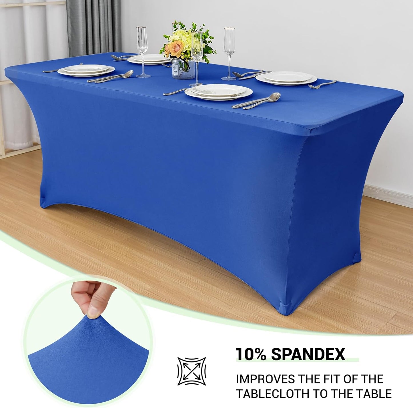 Obstal 6ft Stretch Spandex Table Cover for Standard Folding Tables - 2 Pack Universal Rectangular Fitted Tablecloth Protector for Wedding, Banquet and Party, 72L x 30W x 30H Inches, Royal Blue, 2pc