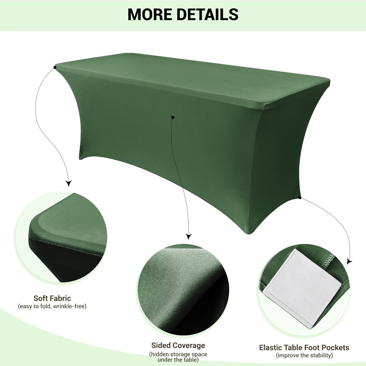 Obstal 6ft Blackish Green Stretch Spandex Table Cover for Standard Folding Tables - Universal Rectangular Fitted Tablecloth Protector for Wedding, Banquet and Party, 72L x 30W x 30H Inches, 2pc