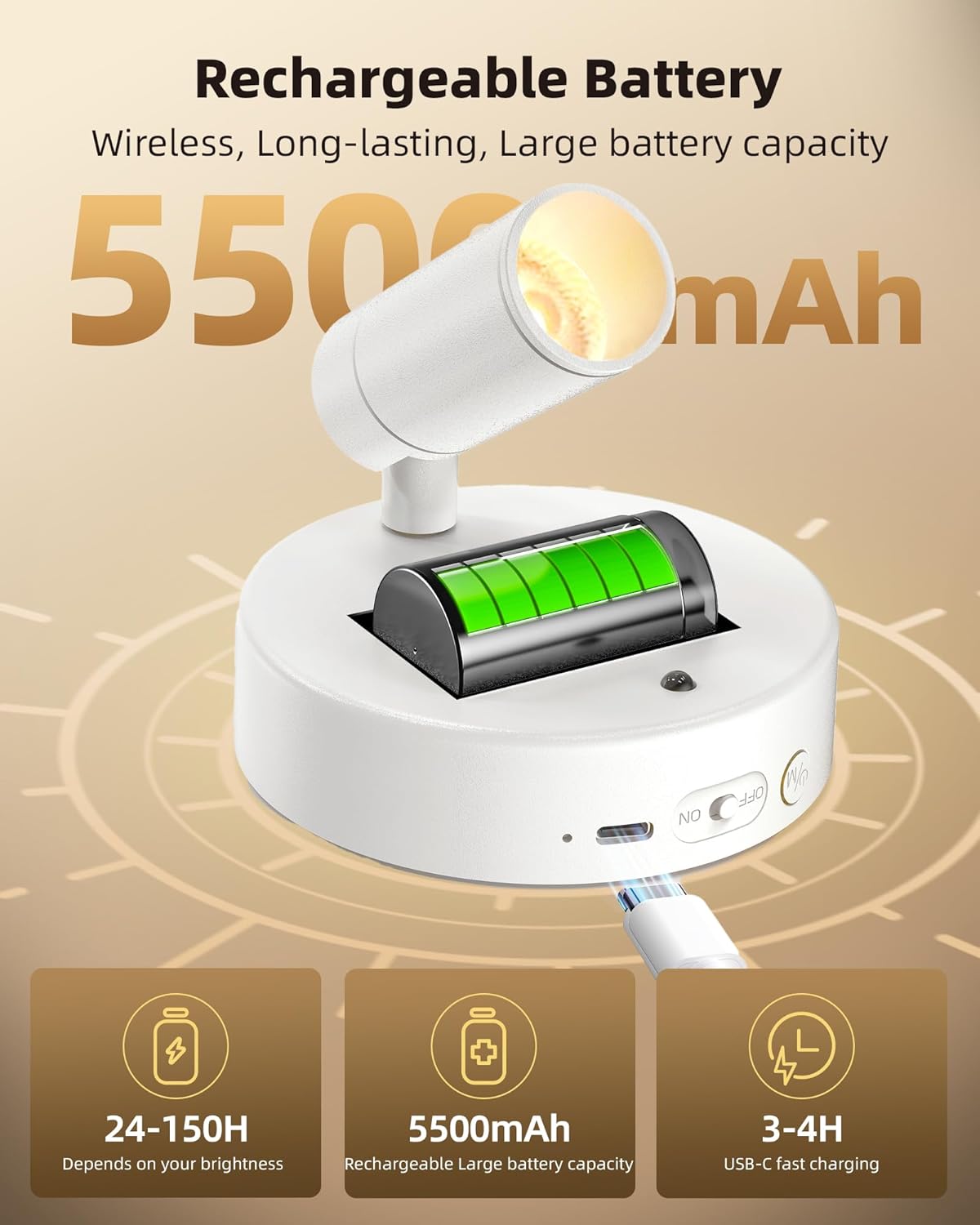 EZVALO Spot Lights Indoor,5500mAh Rechargeable Picture Lights with Remote,Wireless Mini Art Accent Spot Lights with Timer＆Dimmable, 3CCT, Uplights Indoor for Plants,Display,Artwork(2Pack-White)