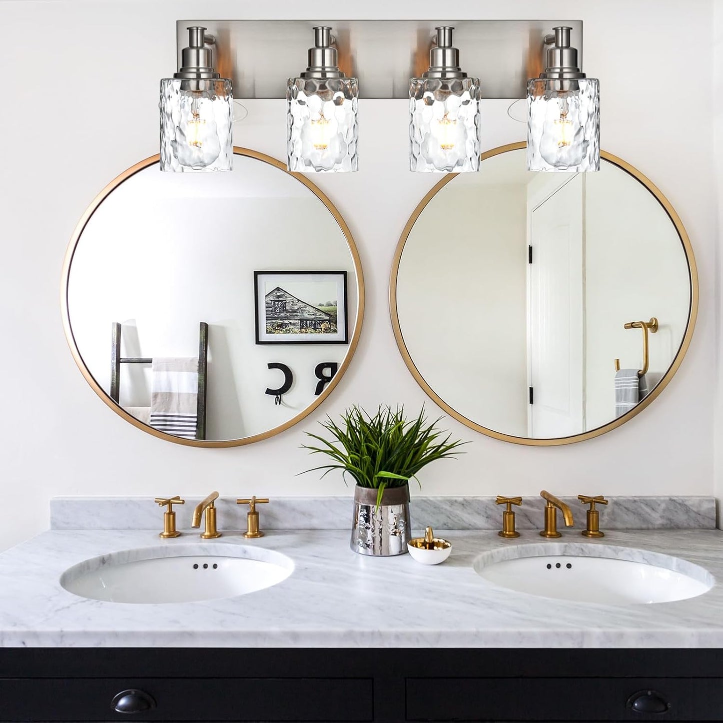 BONLICHT 4-Light Bathroom Vanity Light Fixture Brushed Nickel Industrial Wall Sconce Lighting with Hammered Glass Shade for Living Room Bedroom Hallway Porch Workshop Dressing Table