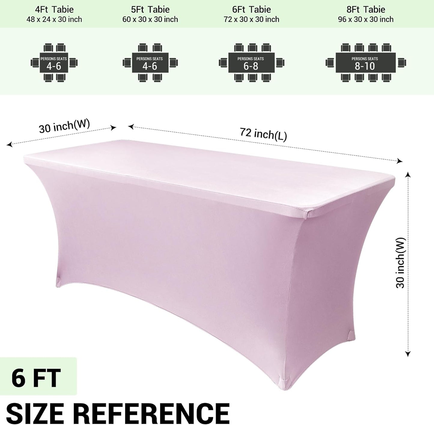 Obstal Spandex Table Cover 6ft Fitted Tablecloth Rectangular - Stretch Rectangle Folding Table Cloth for Birthday Party Wedding Banquet, Light Pink, 72L x 30W Inch