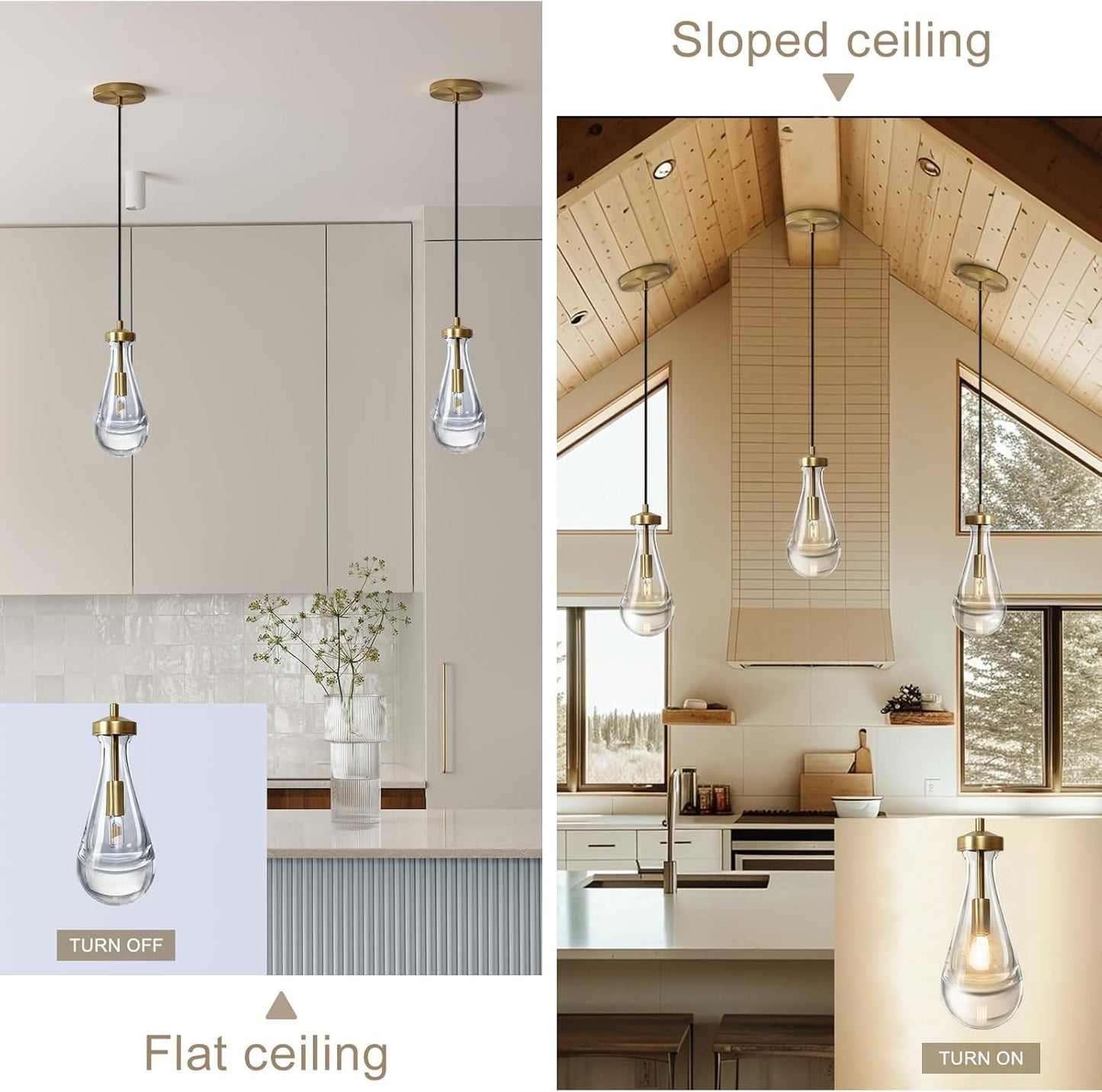 Raindrop Pendant Lights, Pendant Lights Kitchen Island, Brass Base Hanging Light Dining Room Light Fixture, Handblown Clear Kitchen Chandelier, Rope Pendant Lights for Living Room Hallway,E12 Bulb