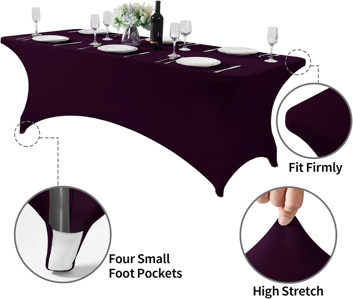 Spandex Table Cover for 8FT or 4ft or 6ft Table Universal Fitted Stretch Tablecloth for Party, Banquet, Wedding and Events-Eggplant