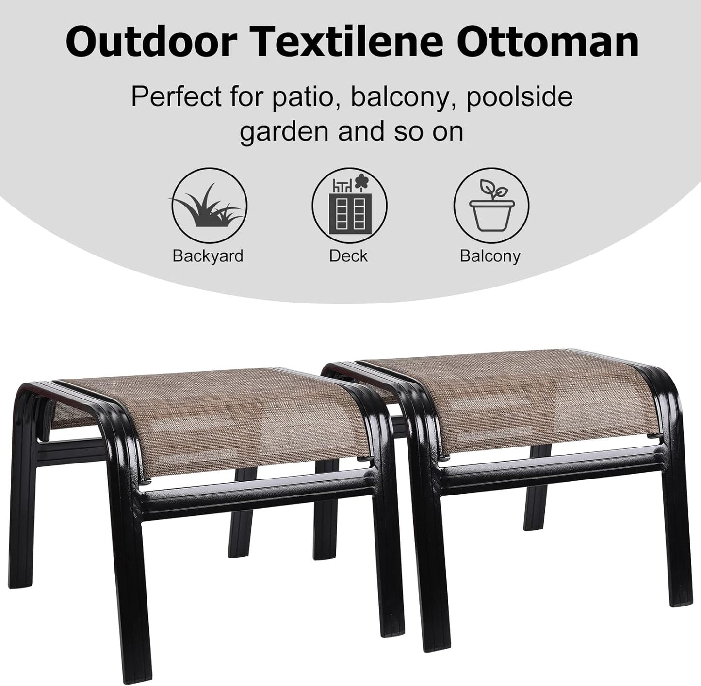 Patio Ottoman Outdoor Footstools Assembled Aluminum Footrest Small Seat for Balcony,Backyard 2 Pack Brown