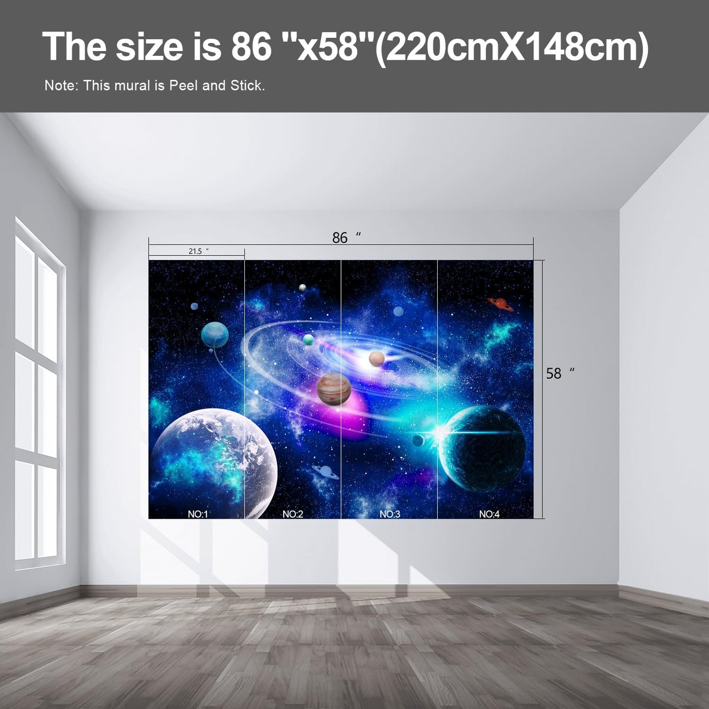 Planet Wall murals Peel and Stick Galaxy Wallpaper for Bedroom Nursery Room - 58"x86"